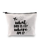 G2TUP Flight Attendant Gift What Day Is It Where Am I Makeup Bag Stewardess Aviation Cosmetic Bag Travel Bag for Stewardess Flight Crew (What Day Is It Where Am I White Bag)