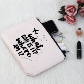 G2TUP Flight Attendant Gift What Day Is It Where Am I Makeup Bag Stewardess Aviation Cosmetic Bag Travel Bag for Stewardess Flight Crew (What Day Is It Where Am I White Bag)