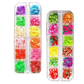 2 Boxes Fruit Flower Slices Nail Art Slices, 3D Polymer Clay Mini Slices Resin Making Charms Colorful Nail Art Supplies for DIY Crafts Lip Gloss Cellphone Decoration(Fruit Flower)