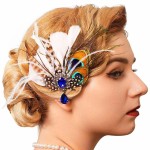 GENBREE 1920s Feather Headpiece Peacock Feather Hair Clip Feather Headband Rhinestone Cocktail Head Accessories for Women