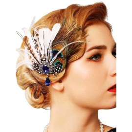 GENBREE 1920s Feather Headpiece Peacock Feather Hair Clip Feather Headband Rhinestone Cocktail Head Accessories for Women GENBREE 1920s Feather Headpiece Peacock Feather Hair Clip Feather Headband Rhinestone Cocktail Head Accessories for Women