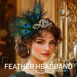 GENBREE 1920s Feather Headpiece Peacock Feather Hair Clip Feather Headband Rhinestone Cocktail Head Accessories for Women GENBREE 1920s Feather Headpiece Peacock Feather Hair Clip Feather Headband Rhinestone Cocktail Head Accessories for Women