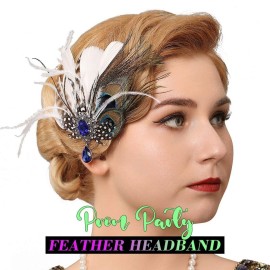 GENBREE 1920s Feather Headpiece Peacock Feather Hair Clip Feather Headband Rhinestone Cocktail Head Accessories for Women GENBREE 1920s Feather Headpiece Peacock Feather Hair Clip Feather Headband Rhinestone Cocktail Head Accessories for Women