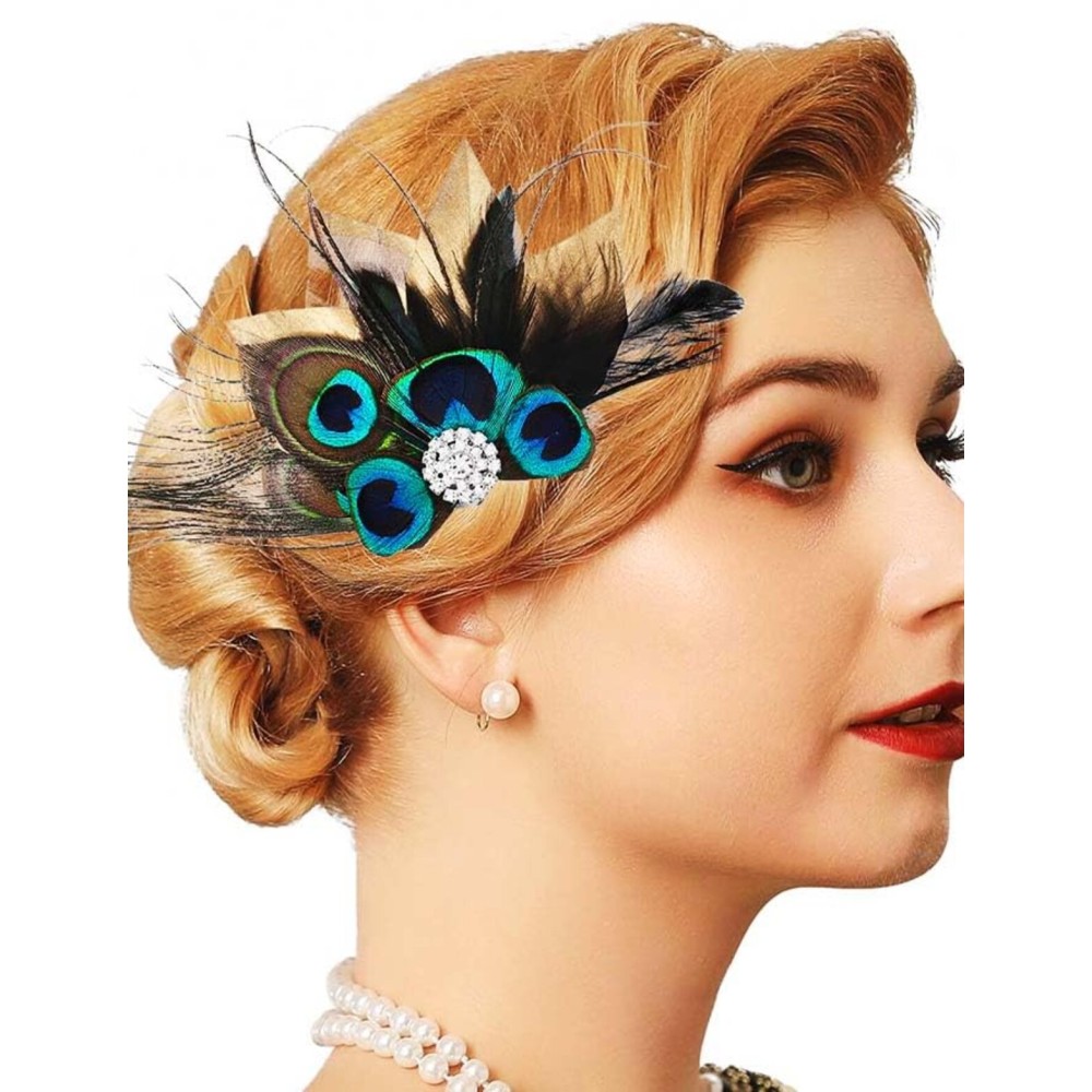 GENBREE 1920s Feather Hair Piece Peacock Hair Clip Crystal Cocktail Hair Accessories for Women and Girls (Pattern 1)