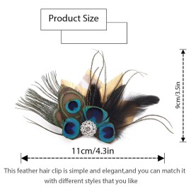 GENBREE 1920s Feather Hair Piece Peacock Hair Clip Crystal Cocktail Hair Accessories for Women and Girls (Pattern 1)