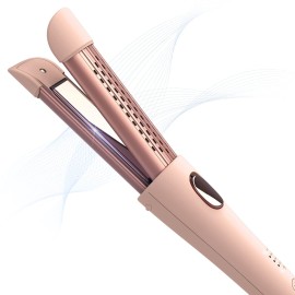 MIRACOMB Cool Air Curler Titanium Curling Wand 2 in 1 Hair Flat Iron 1 Styler for Loose Curls and Straight Styles, Max 430F, Auto Off, Dual Voltage (Pink)