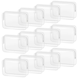 TISRATOK 12 PCS Clear Makeup Bag for Women with Zipper, TSA Approved Toiletry Pouch, Cosmetic Bag Bulk for Travel Organizer Essentials - White,Large