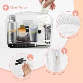 TISRATOK 12 PCS Clear Makeup Bag for Women with Zipper, TSA Approved Toiletry Pouch, Cosmetic Bag Bulk for Travel Organizer Essentials - White,Large