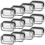 TISRATOK 12 PCS Clear Makeup Bag for Women with Zipper, TSA Approved Toiletry Pouch, Cosmetic Bag Bulk for Travel Organizer Essentials - Black,Small