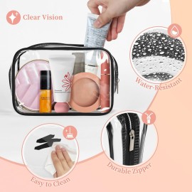 TISRATOK 12 PCS Clear Makeup Bag for Women with Zipper, TSA Approved Toiletry Pouch, Cosmetic Bag Bulk for Travel Organizer Essentials - Black,Small