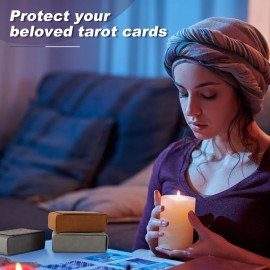 Lewtemi 3 Pcs Leather Tarot Card Case Holder Sun Moon Tarot Box Card Bag Organize Storage Box, Universal Game Deck Holder for Most Standard Size, Black, Grey, Brown