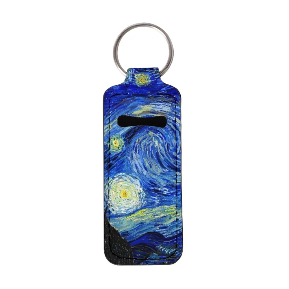 Xoenoiee Personalized Chapstick Holder Keychain Lip Gloss Lip Balm Holder Lipstick Carrier Lippy Clip Insulated Neoprene, 1 Pack, Van Gogh Starry Night Painting
