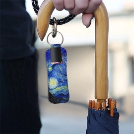 Xoenoiee Personalized Chapstick Holder Keychain Lip Gloss Lip Balm Holder Lipstick Carrier Lippy Clip Insulated Neoprene, 1 Pack, Van Gogh Starry Night Painting