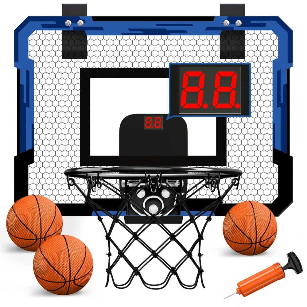 QDRAGON Indoor Basketball Hoop for Kids, Over The Door Basketball Hoops, Mini Hoop with Scoreboard & 3 Balls, Basketball Toys Gifts for 5 6 7 8 9 10 11 12 Year Old Boys Girls Teens