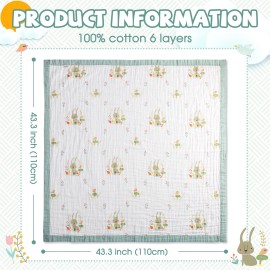 Gihims Baby Muslin Swaddle Blankets - Large Cotton Receiving Blanket Nursing Cover, Soft Kids Toddler Blanket for Boys & Girls, Lightweight, Breathable Baby Crib Blanket, 43.3x43.3 (Rabbits)