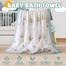 Gihims Baby Muslin Swaddle Blankets - Large Cotton Receiving Blanket Nursing Cover, Soft Kids Toddler Blanket for Boys & Girls, Lightweight, Breathable Baby Crib Blanket, 43.3x43.3 (Rabbits)