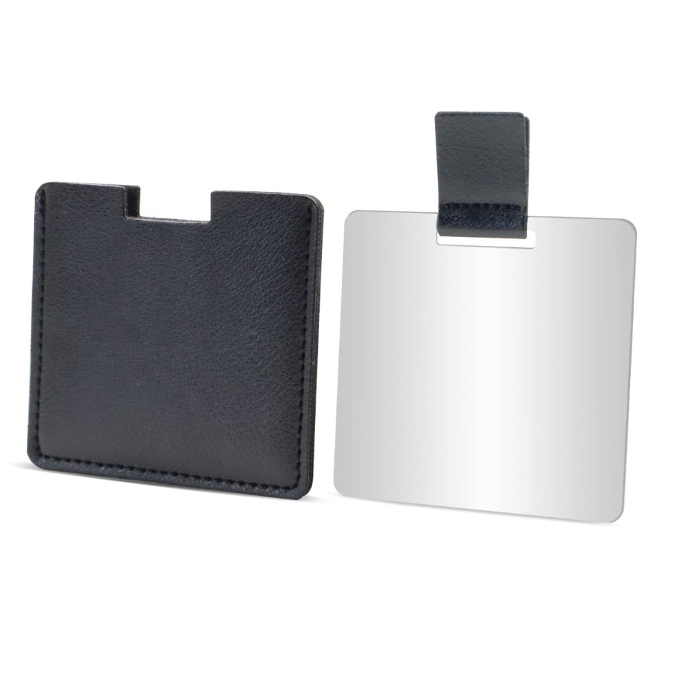 Shatterproof Stainless Steel Compact Mirror for Purses, Unbreakable Mirror Travel with PU Leather Case Cover, Handheld Camping Shaving Mirror for Women & Men, Makeup, Gift (Black)