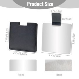 Shatterproof Stainless Steel Compact Mirror for Purses, Unbreakable Mirror Travel with PU Leather Case Cover, Handheld Camping Shaving Mirror for Women & Men, Makeup, Gift (Black)