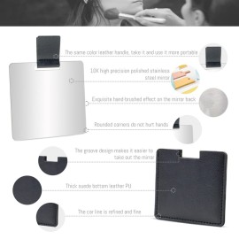 Shatterproof Stainless Steel Compact Mirror for Purses, Unbreakable Mirror Travel with PU Leather Case Cover, Handheld Camping Shaving Mirror for Women & Men, Makeup, Gift (Black)