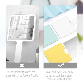 Shatterproof Stainless Steel Compact Mirror for Purses, Unbreakable Mirror Travel with PU Leather Case Cover, Handheld Camping Shaving Mirror for Women & Men, Makeup, Gift (Black)