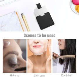 Shatterproof Stainless Steel Compact Mirror for Purses, Unbreakable Mirror Travel with PU Leather Case Cover, Handheld Camping Shaving Mirror for Women & Men, Makeup, Gift (Black)