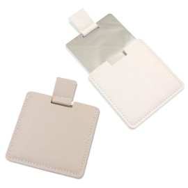 2Pcs Shatterproof Stainless Steel Compact Mirror for Purses, Unbreakable Mirror Travel with PU Leather Case Cover, Handheld Camping Shaving Mirror for Women & Men, Makeup, Gift (Gray & White)