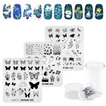 KADS 3 Stamping Plate & Silicone Stamper Set Nail Stamp Template Butterfly Drifting Bottle