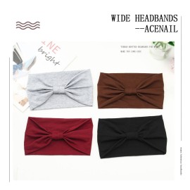 Acenail Wide Headbands Women Knotted Turban Headband Elastic Non Slip Hairbands Workout Yoga Sweatbands Cotton Hair Scarfs Boho Head Wraps Fashion Hair Accessories for Women 4Pcs (Solid)