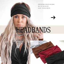 Acenail Wide Headbands Women Knotted Turban Headband Elastic Non Slip Hairbands Workout Yoga Sweatbands Cotton Hair Scarfs Boho Head Wraps Fashion Hair Accessories for Women 4Pcs (Solid)