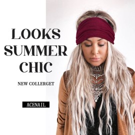 Acenail Wide Headbands Women Knotted Turban Headband Elastic Non Slip Hairbands Workout Yoga Sweatbands Cotton Hair Scarfs Boho Head Wraps Fashion Hair Accessories for Women 4Pcs (Solid)