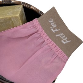 Feel Fine Turkish Exfoliating Mitt - 100% Natural Plant Silk Hammam Kese Glove for Men & Women | Handcrafted Skin Peeling Scrubber, Vegan Shower, Bath & Sauna Exfoliator (Candy Pink & Feel Fine)