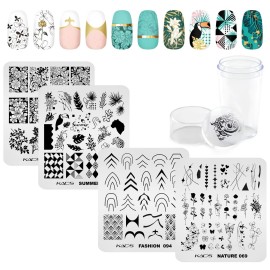 KADS Nail Stamping Plate Nail Stamp Template Stamper Scraper Set French Nails Summer Flower Flamingo Rose