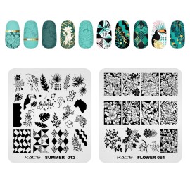KADS Nail Stamping Plate Nail Stamp Template Stamper Scraper Set French Nails Summer Flower Flamingo Rose