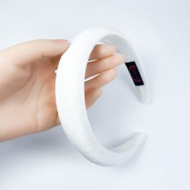 Firecolor Chic Fashion White Padded Headband Velvet Headbands Puffy Sponge Thick Hairbands Vintage Wide Hair bands for Women girls accessories (White)