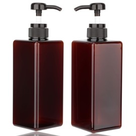Pump Bottle Dispenser 22oz/650ml Jansburg 2Pack Refillable Square Plastic Lotion Dispenser Empty Lotion Pump Bottle for Essential Oil Lotion, Shampoo, Bathroom Travel Amber