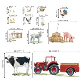 wondever Farm Animals Cow Wall Stickers Farmhouse Truck Roosters Peel and Stick Wall Art Decals for Kitchen Living Room Kids Room