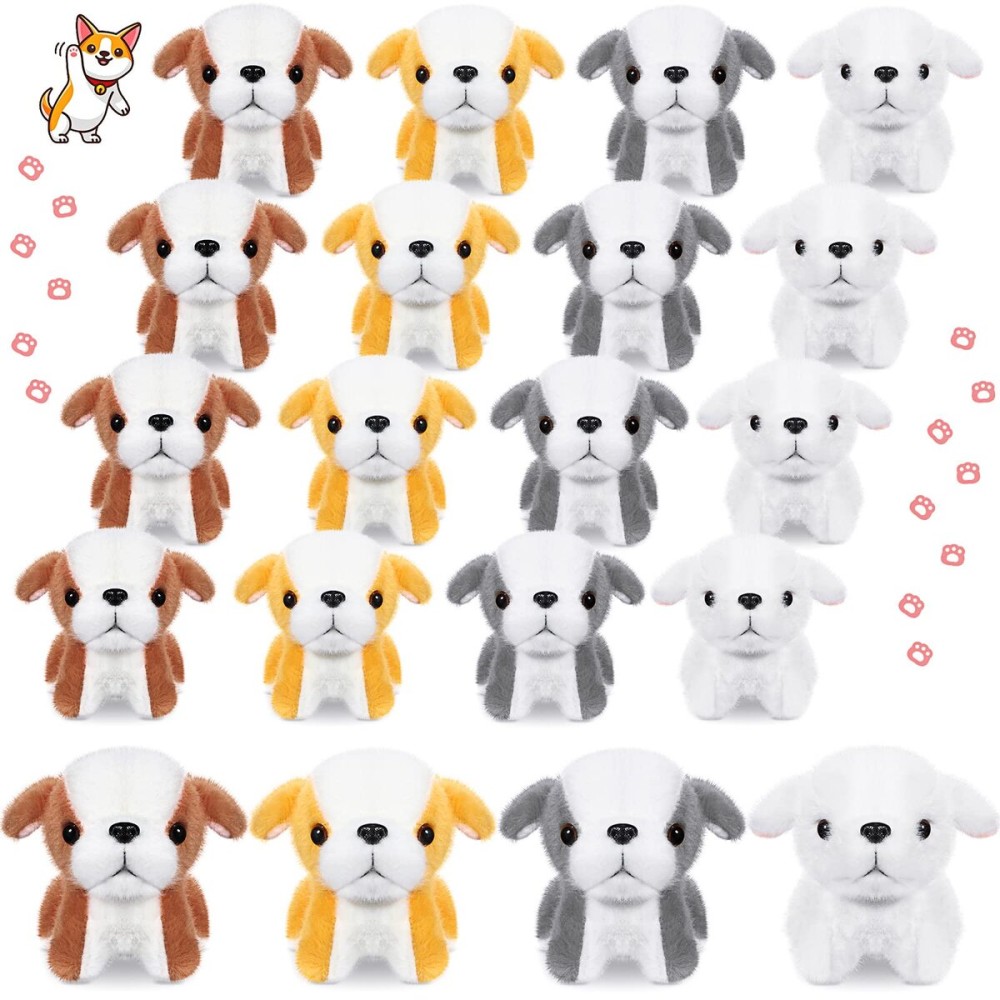 Sosation 20 Pcs Small Dog Plush Stuffed Puppy Bulk Back to School Party Favor Gift 5.2inch Adopt a Puppy Stuffed Animal Dog Party Favor Toy for Goodie Bag Filler Kids Classroom Rewards Pet Adoption
