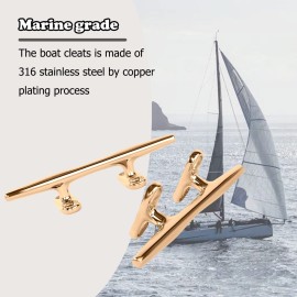 Brass Boat Cleat 4 inch Brass Boat, Boat Dock Cleat,Open Base Boat Cleat,Mooring Accessories, Copper Plated Boat Cleats For Mooring Boat,Hooks,Handle,Nautical Decor,pack of 2