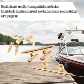 Brass Boat Cleat 4 inch Brass Boat, Boat Dock Cleat,Open Base Boat Cleat,Mooring Accessories, Copper Plated Boat Cleats For Mooring Boat,Hooks,Handle,Nautical Decor,pack of 2