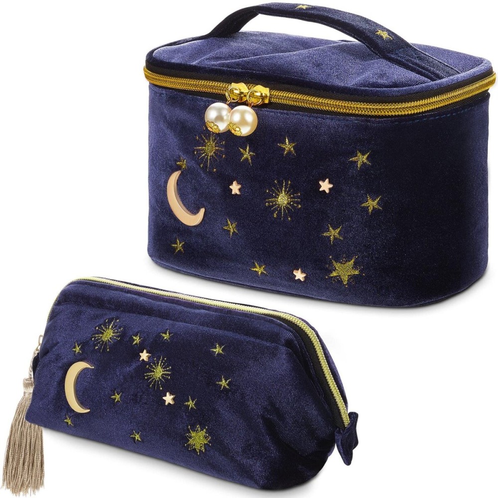 Patelai 2 Pcs Velvet Stars Makeup Bag Cosmetic Bag Handy Travel Starry Makeup Pouch Portable Embroidered Pouch Toiletry Wash Bag Cute Storage Bag Clutch Handbags(Navy,Sun Moon) Patelai 2 Pcs Velvet Stars Makeup Bag Cosmetic Bag Handy Travel Starry Makeup Pouch Portable Embroidered Pouch Toiletry Wash Bag Cute Storage Bag Clutch Handbags(Navy,Sun Moon)