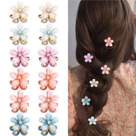 Ahoney 12Pcs Small Crystal Hair Clips, Mini Flower Barrettes for Women, Fine Hair Alligator Bling Hairpins in 6 Colors