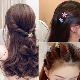 Ahoney 12Pcs Small Crystal Hair Clips, Mini Flower Barrettes for Women, Fine Hair Alligator Bling Hairpins in 6 Colors