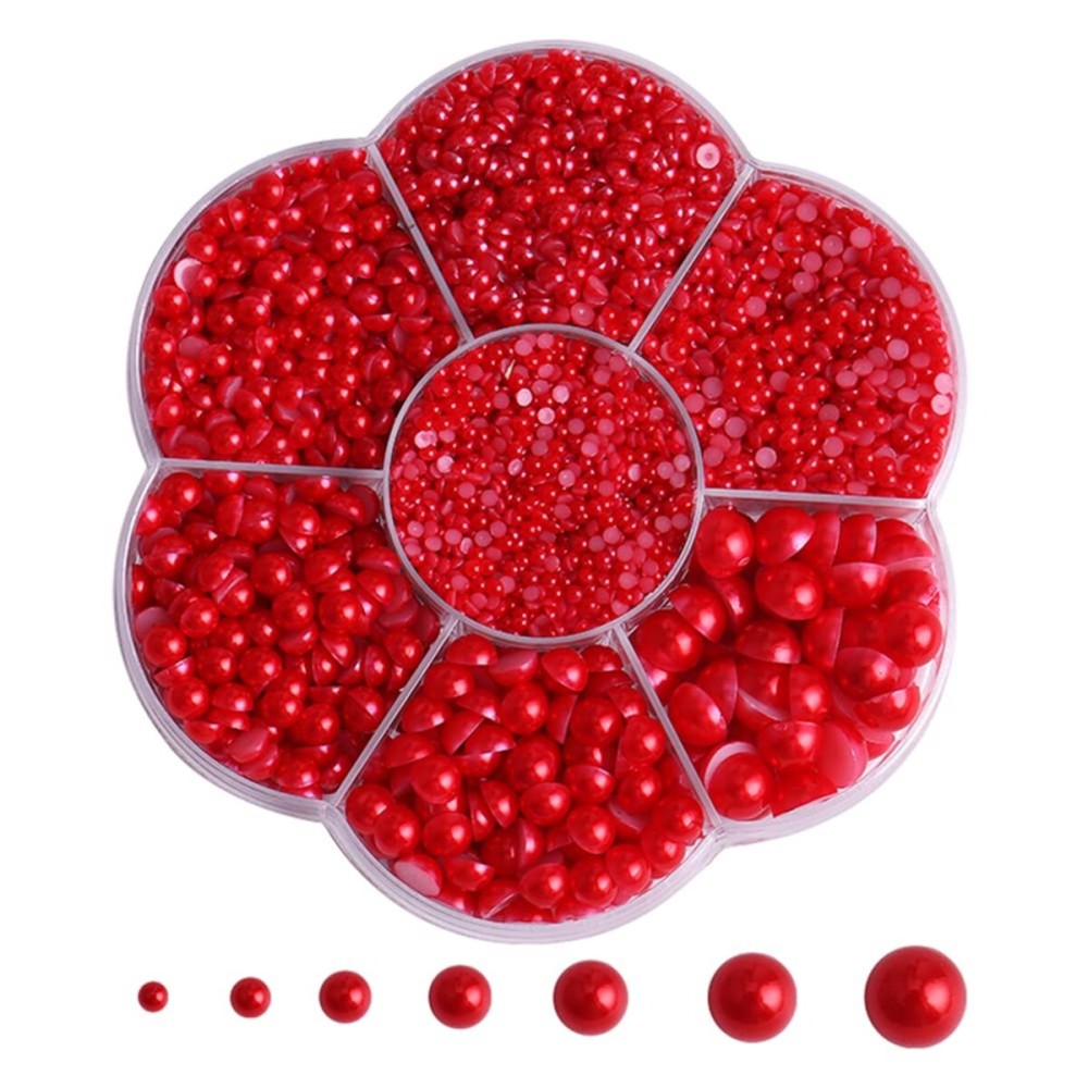 5800Pcs Half Pearls for Crafts, Flatback Pearls for Artwork Making, DIY Rhinestones Accessory Nail Art, Jewels Flat Back Craft Pearls for Artist Creative - Red 5800Pcs Half Pearls for Crafts, Flatback Pearls for Artwork Making, DIY Rhinestones Accessory Nail Art, Jewels Flat Back Craft Pearls for Artist Creative - Red