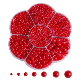 5800Pcs Half Pearls for Crafts, Flatback Pearls for Artwork Making, DIY Rhinestones Accessory Nail Art, Jewels Flat Back Craft Pearls for Artist Creative - Red