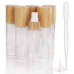 COSIDEA 6 pcs Empty 2oz / 60ml bamboo lids clear glass bottle with lotion pump dispenser, refillable emulsion cosmetic cream bottles, toiletries refill travel container
