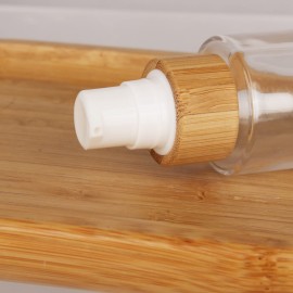 COSIDEA 6 pcs Empty 2oz / 60ml bamboo lids clear glass bottle with lotion pump dispenser, refillable emulsion cosmetic cream bottles, toiletries refill travel container