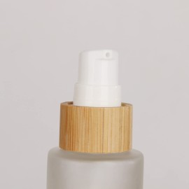 COSIDEA 6 pcs Empty 2oz / 60ml bamboo lids clear glass bottle with lotion pump dispenser, refillable emulsion cosmetic cream bottles, toiletries refill travel container