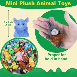 Fovths 64 Pieces Mini Plush Animals Toys Set Cute Small Stuffed Animal Keychain Jungle Animal Decor Goodie Bag Basket Fillers for Birthday Christmas Party