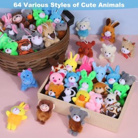 Fovths 64 Pieces Mini Plush Animals Toys Set Cute Small Stuffed Animal Keychain Jungle Animal Decor Goodie Bag Basket Fillers for Birthday Christmas Party
