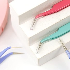 MAXLEAF 2PCS Stainless Tweezers Straight Curved Tweezers for Stickers Eyelash Extensions Precision Electronics Nail Rhinestone Jewelry, Scrapbooking Tools (Pink)